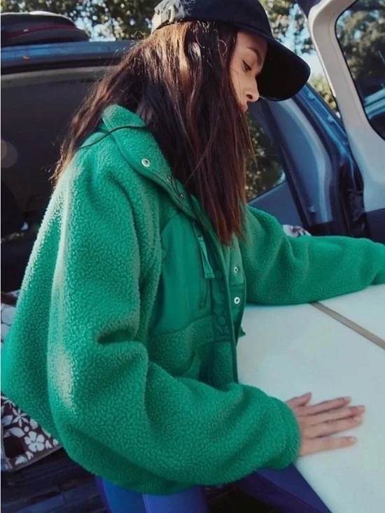 Free People Hit The Slopes Fleece Jacket. NWT. Green glow